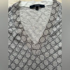 Gucci 100% GG monogram cashmere V-neck sweater Large AUTHENTIC